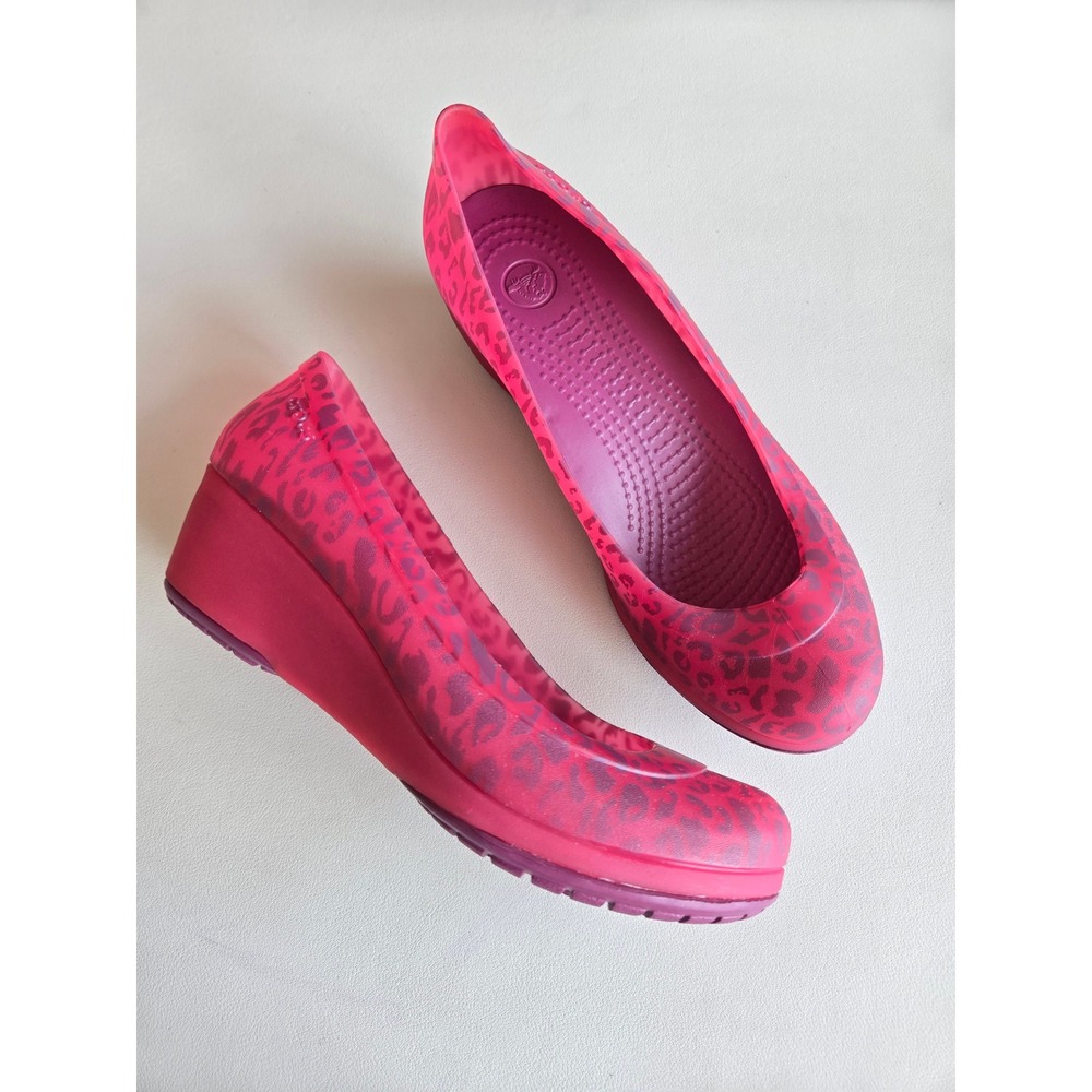 Crocs Pink Leopard Print Wedge Ballet Flats Slip On Comfort Shoes Size 5 Y2K